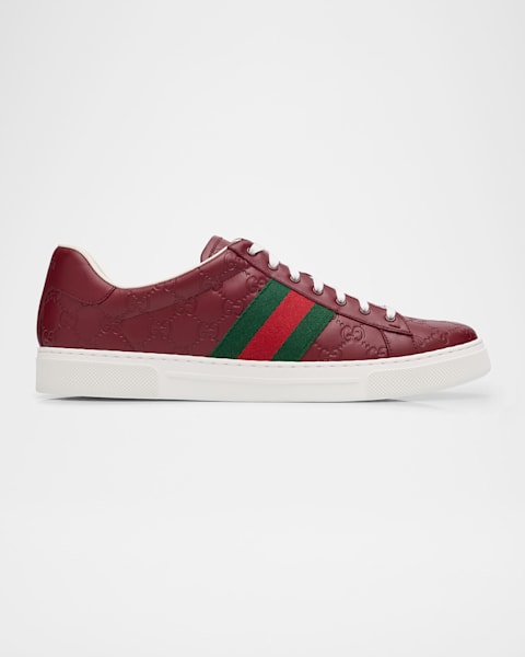 Gucci Men's New Ace Embroidered Low-Top Sneakers | Neiman Marcus