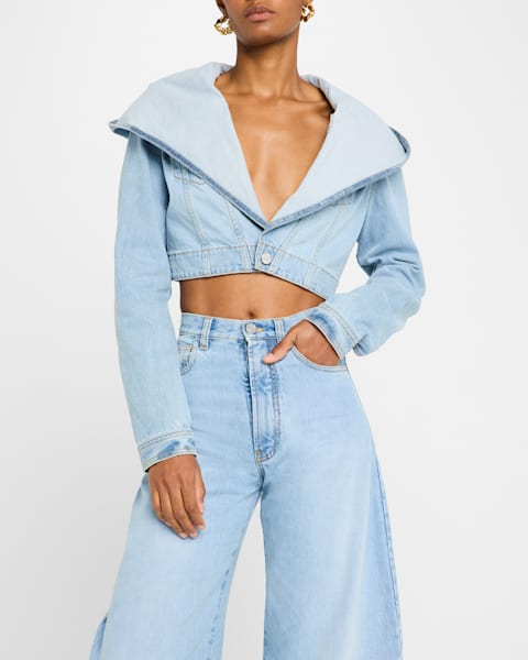 ジャケット Alaia Full-Zip Denim Jacket ALAIA Denim Zip-Up Jacket with Rounded Sleeves | Neiman Marcus