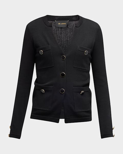 DRAW FIT ♥ TRIMMED V-NECK BOUCLE TWEED JACKET draw-fit