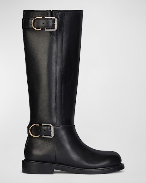 Manolo Blahnik Motosahi Tall Lug-Sole Leather Boots | Neiman