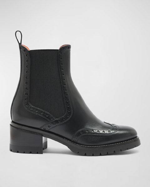 Santoni Ferret Brogue Suede Knit Booties | Neiman Marcus