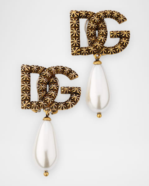 Dolce&Gabbana Gold-Plated DG Logo Hoop Earrings | Neiman Marcus