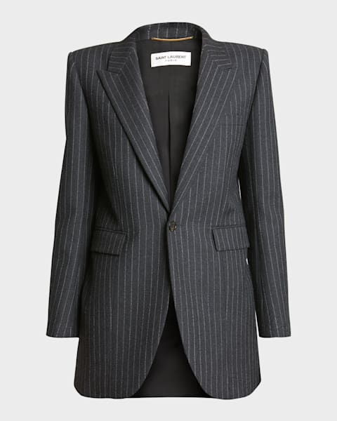 【関税&送料込】Saint Laurent Grey Wool Blazer SAINT LAURENT Double-breasted wool blazer | NET-A-PORTER