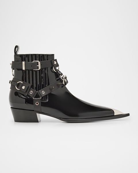 Saint Laurent Men's Jose 30 Patent Leather Chelsea Boots