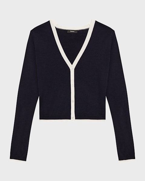 Theory Regal Merino Tipped Cardigan | Neiman Marcus