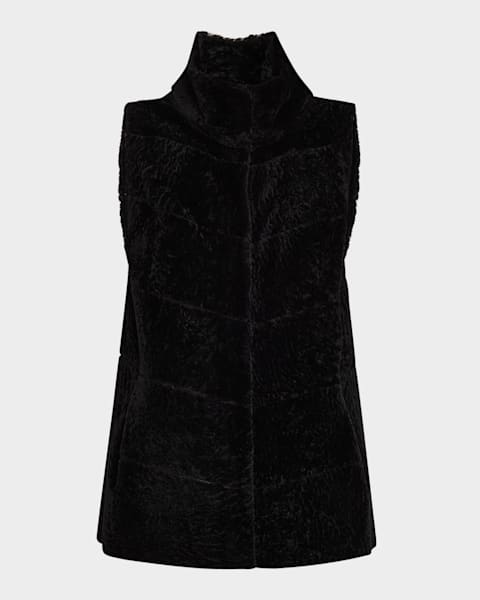 Gorski Ocelot-Print Shearling Lamb Zip Vest With Loro Piana Wool