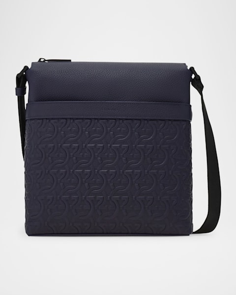 Ferragamo Men's Twins Gancini-Buckle Leather Crossbody Bag