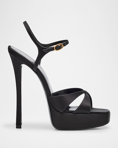 Saint Laurent Jodie Leather Ankle-Strap Platform Sandals