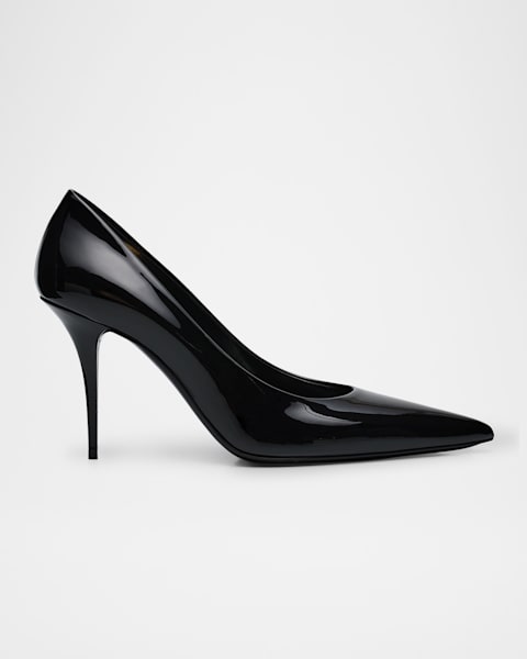 【Saint Laurent】バーバラ スティレットミュール SAINT LAURENT Barbara glossed-leather mules | NET-A-PORTER