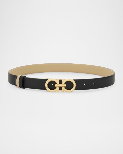 Ferragamo Gancini-Buckle Reversible Leather Belt | Neiman Marcus display picture 1