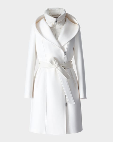 Feather-Cuff Organza Relaxed Trench Coat