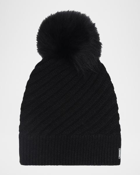 Sofia Cashmere Braided Knit Cashmere Beanie With Faux Fur  display picture 1