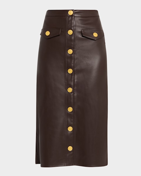 Emporio Armani Cutout Leather Midi Skirt | Neiman Marcus