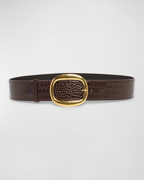 TOM FORD T Buckle Croc-Embossed Patent Belt | Neiman Marcus