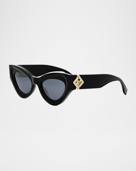 Fendi Black Gloss Oversized Women\'s Sunglasses with Silver Logo Accent Fendi Oversized F Logo Acetate Cat-Eye Sunglasses | Neiman  main image 4