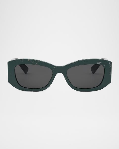 Triangle Logo Rectangle Acetate & Metal Sunglasses | Neiman Marcus