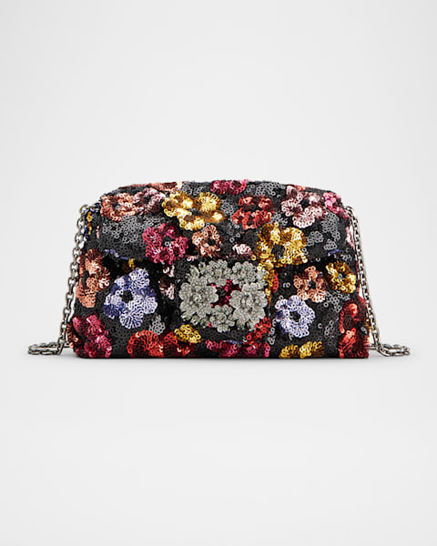 Roger Vivier Flower Buckle Envelope Flap Satin Clutch Bag