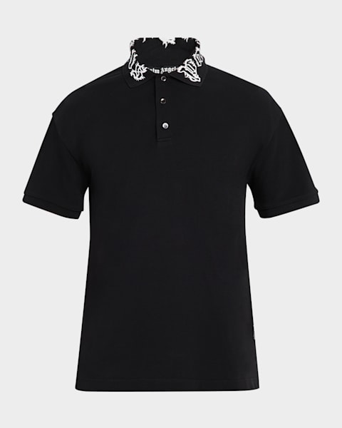 Palm Angels Men's Curved Logo Polo Shirt | Neiman Marcus
