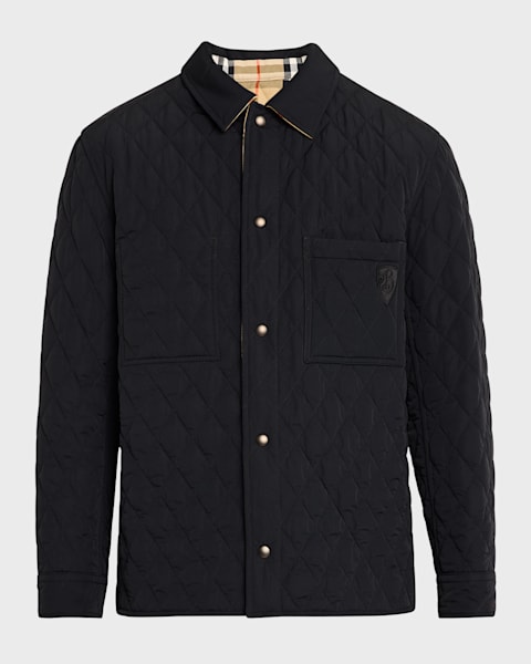 BURBERRY ハッカファスナ付きフレイトヘムフリツキルト Burberry Men's Diamond Quilted Overshirt | Neiman Marcus