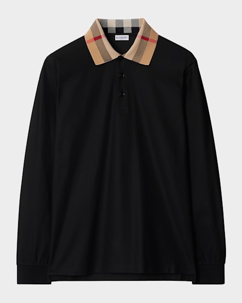 Burberry Men's Pique Polo Shirt with Check Collar | Neiman Marcus