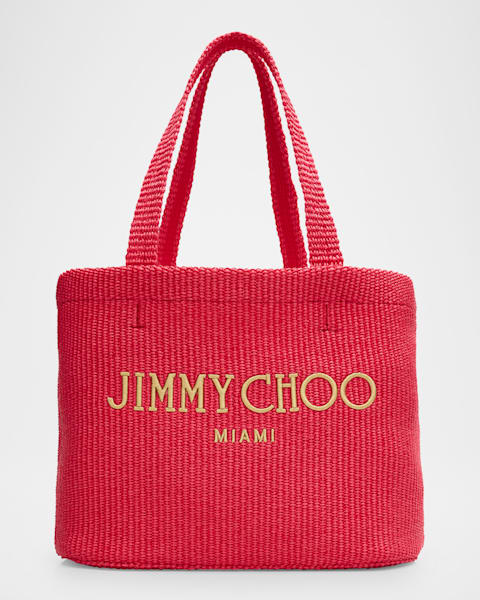 Jimmy Choo Mini Metallic Raffia Beach Tote Bag | Neiman Marcus
