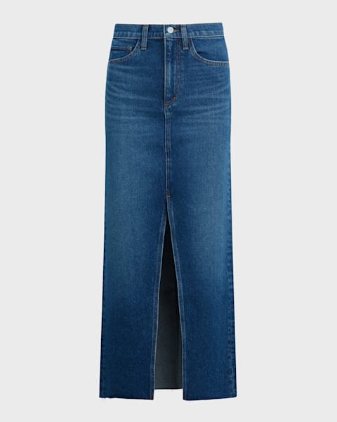Ganni Leopard-Print Denim Maxi Skirt | Neiman Marcus