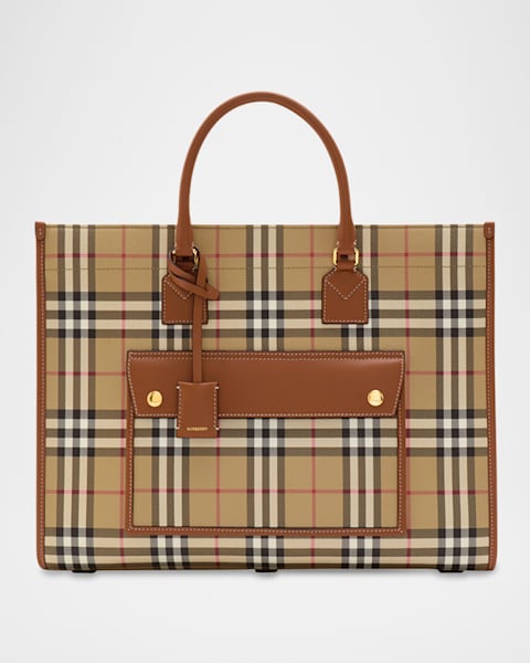 トートバッグ BURBERRY EMBROIDERED CANVAS MEDIUM CHECK SHOPPING BAG Burberry Check Medium canvas tote bag in black - Burberry