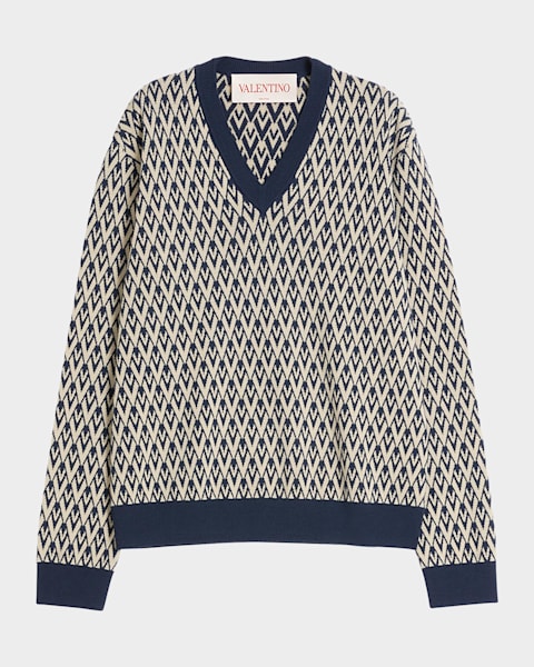 Valentino Garavani Men's V Jacquard Wool Sweater | Neiman Marcus
