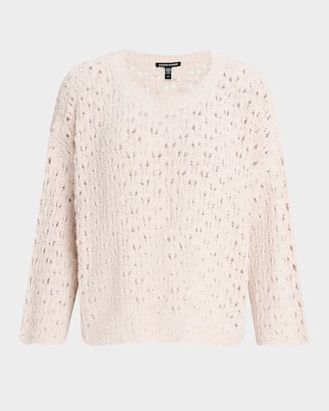 EILEEN FISHER Womens Black Printed Long Sleeve Crew Neck Hi-Lo Sweater