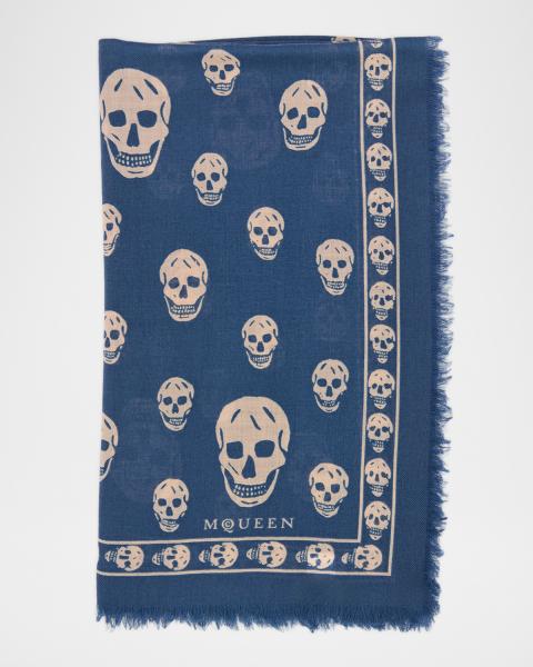 McQueen Star Skull-Print Silk Scarf | Neiman Marcus