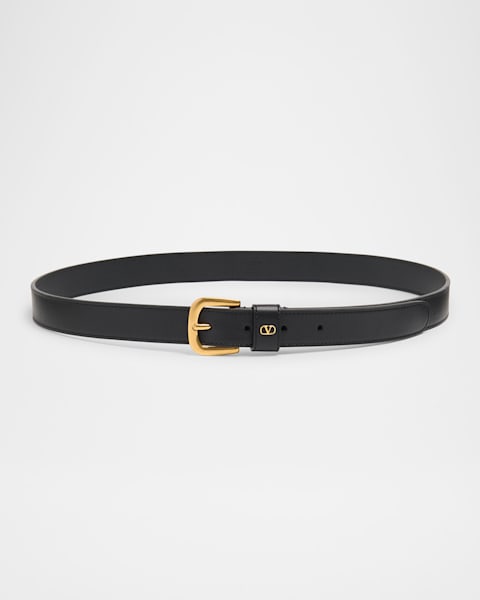Valentino Garavani Men's Leather V Logo Buckle Belt | Neiman Marcus