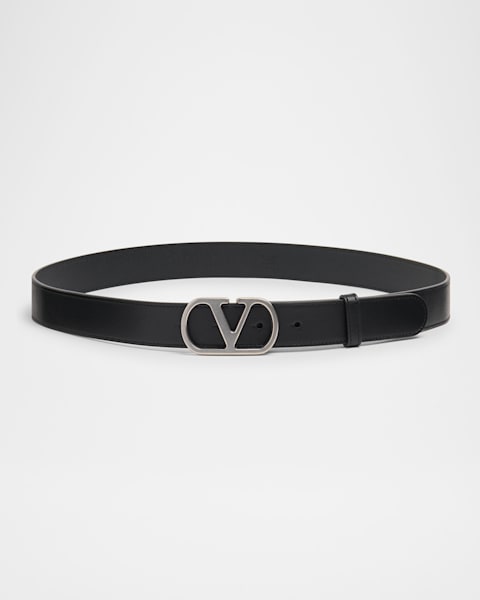 valentino garavani 黒 レザーベルト Valentino Garavani Men's V-Logo Leather Belt | Neiman Marcus