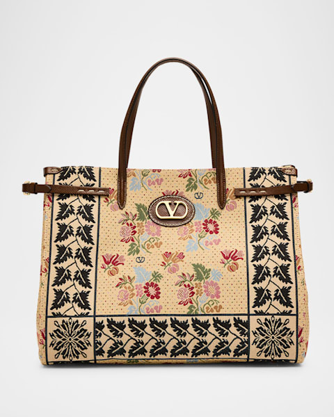 Valentino Garavani Antibes Jacquard Flower Canvas Tote Bag