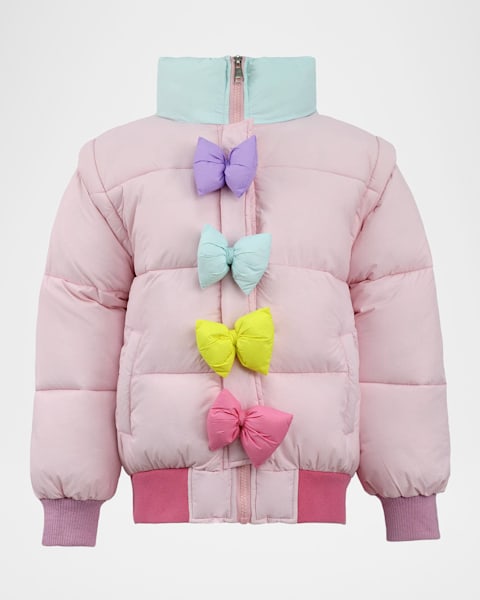 Moncler Girl's Dinka Nipped-Waist Puffer Jacket, Size 8-14