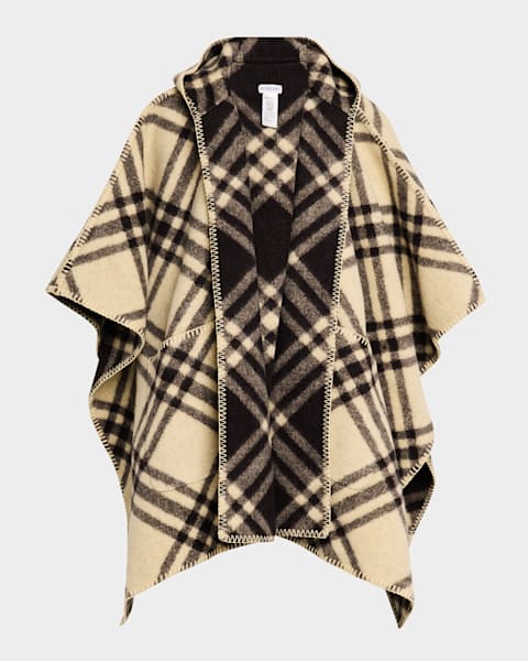 Burberry Calf Leather Check-Print Hooded Cape | Neiman Marcus