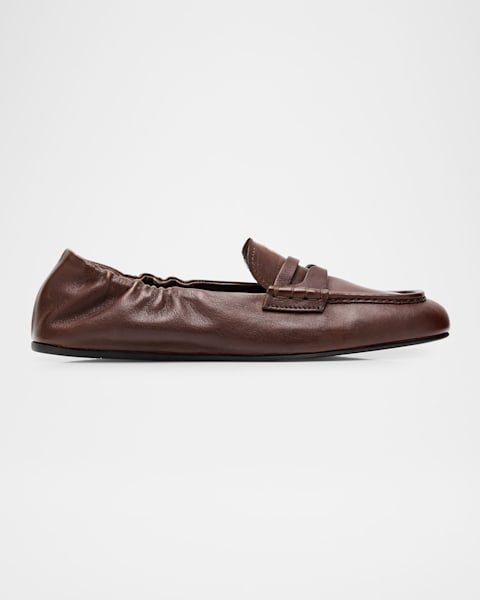 24PF new/MiuMiu バッファローバックルローファー Loafer Brown Miu Miu Buffalo Leather Buckle Loafers | Neiman Marcus