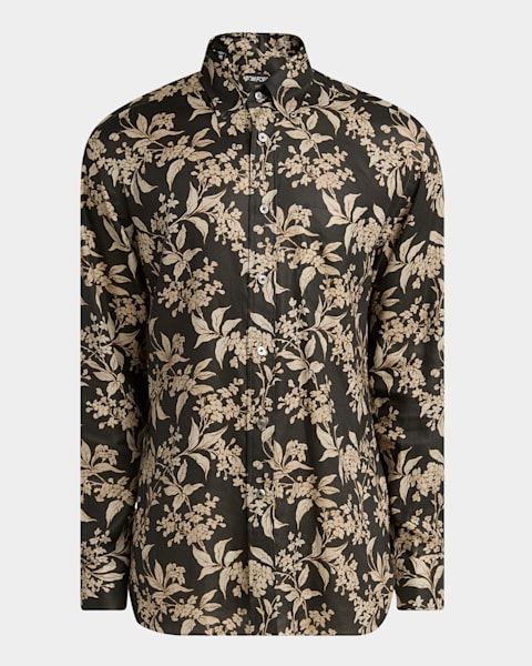 TOM FORD Men's St Tropez Silk Floral Sport Shirt | Neiman Marcus
