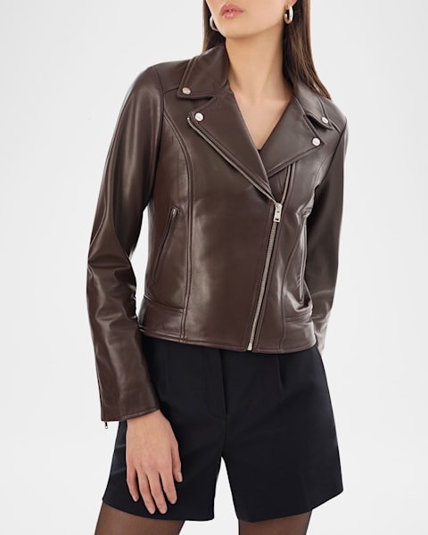 Vince Leather Zip-Front Jacket | Neiman Marcus