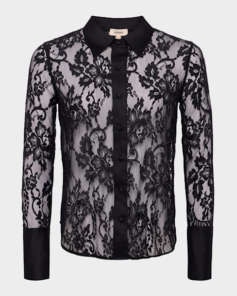 Rabanne High-Neck Lace Blouse | Neiman Marcus
