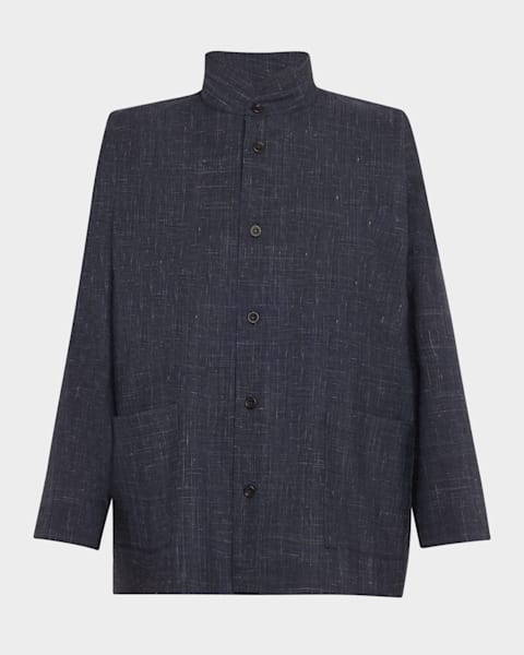 Eskandar Wide A-Line Scrunch Shawl-Collar Jacket (Mid Plus