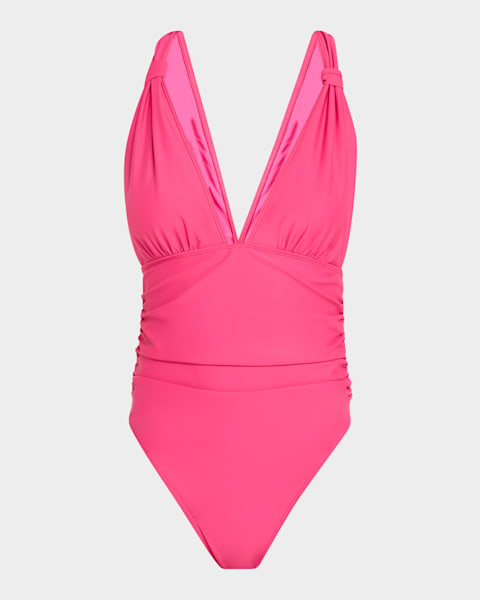 Moncler Logo One-Piece Swimsuit with Keyhole | Neiman Marcus