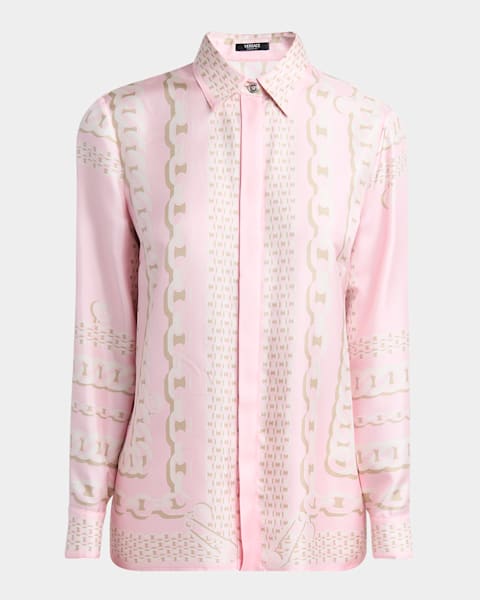Versace Underwater Barocco Foulard Silk Twill Formal Shirt