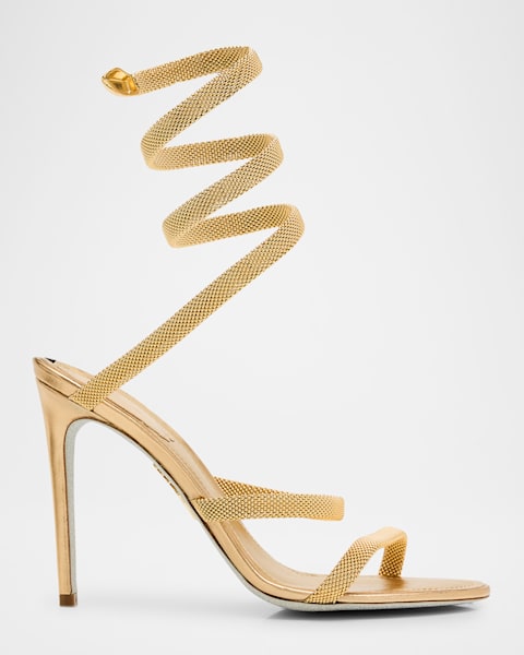 Cleo Satin Strass Snake-Wrap Sandals