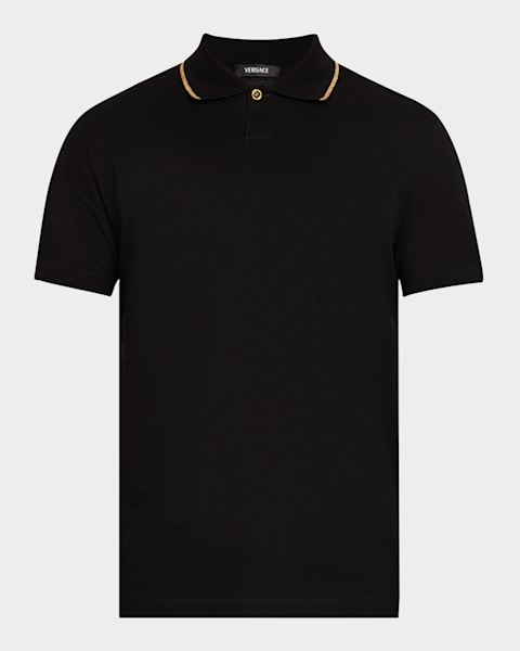 ポロシャツ Versace Black Piquet Polo Shirt Men's Medusa-Collar Pique Polo Shirt | Neiman Marcus