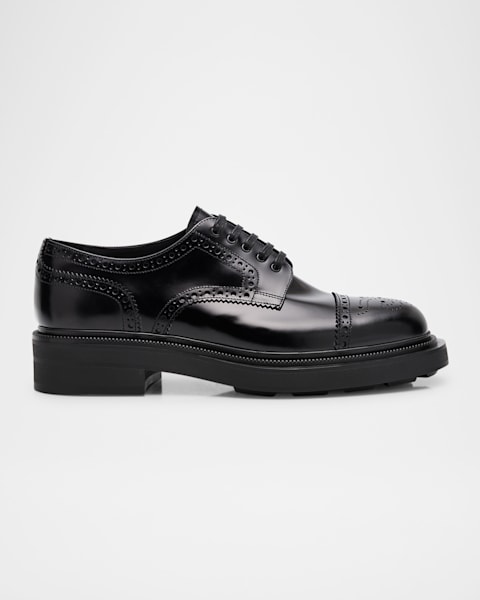 Prada Men's Diapason Opaque Brushed Leather Derby Shoes