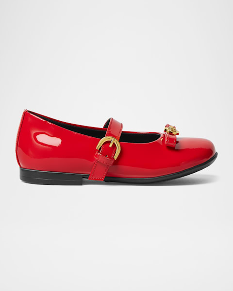 Girl's Gianni Ribbon Patent Leather Ballerina Flats, Kids