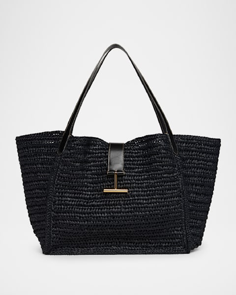 Tom Ford L1631 TRA003G RAFFIA TARA MEDIUM TOP ハンドバッグ TOM FORD Tara Medium Tote Bag in Raffia Viscose and Leather