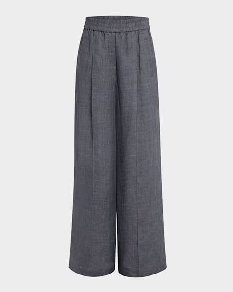 パンツ BRUNELLO CUCINELLI HIGH WAISTED VISCOSE AND LINEN TROUSERS Brunello Cucinelli high-rise wide-leg Trousers | Neutrals