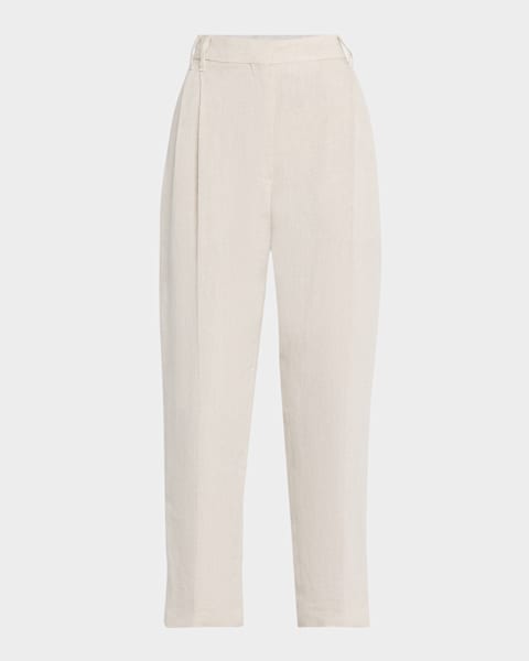 Brunello Cucinelli Sparkling Linen Canvas Pleated Wide-Leg