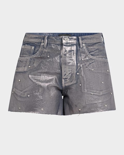 Rhinestone Cut-Off Denim Shorts